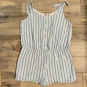 Vineyard Vines Size L Hope Bay Stripe Button Front Romper Linen Blend